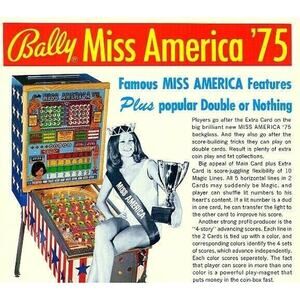 Miss America Pinball FLYER Original 1975 Bingo Game Art Pretty Lady Seated